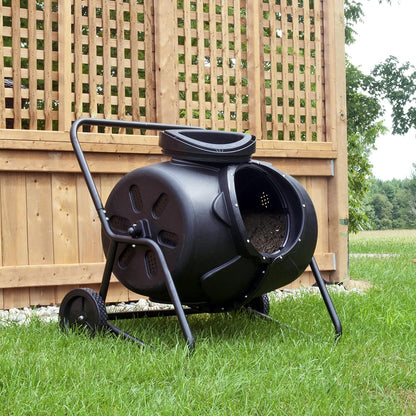 Koolscapes Wheeled Tumbling Composter – 50-Gallon Portable Eco-Friendly Rotating Bin BPA-Free Recycled Plastic with Sturdy Steel Frame & Twist-Lock Lid for Year-Round Composting