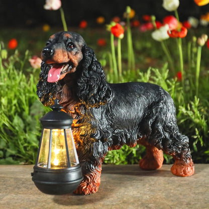 Garden Dog Statues Outdoor Decor, Solar Lights Outdoor Cocker Spaniel Figurine Garden Decorations Solar Dog Ornaments for Patio, Lawn, Yard Art Decoration, Housewarming Gifts