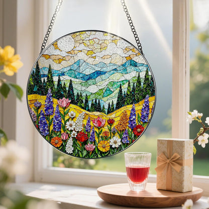 8-Inch Stained Glass Ornament, Stained Glass Window Hanging, Window Hanging Decor Suncatcher, Mountain Wildflower Ornament | Christmas, Mother’s Day, Birthday | Nature Art Gift, Gifts for Mom, Grandma