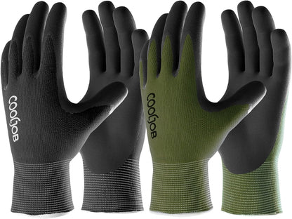 COOLJOB Gardening Gloves for Men, 2 Pairs Breathable Rubber Coated Garden Gloves for Weeding Landscaping, Outside Work Gloves for Lawn Yard, Men’s Large Size, Black & Green (2 Pack L)