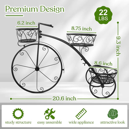 Sorbus Tricycle Plant Stand - Flower Pot Cart Holder - Ideal for Home, Garden, Patio - Great Gift for Plant Lovers, Housewarming, Mother’s Day - Parisian Style (Black)