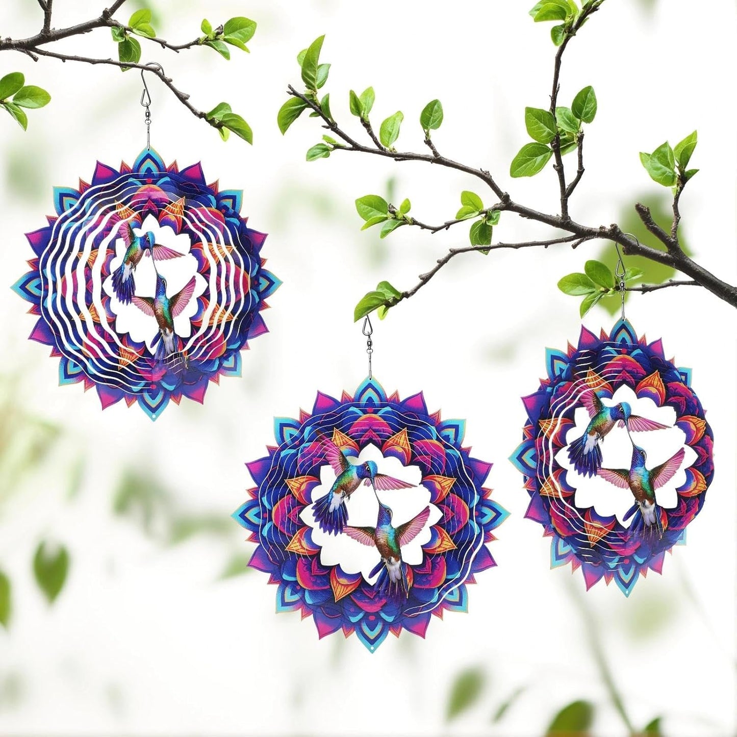 Hummingbird Wind Spinner, 12-Inch 3D Kinetic Metal Hanging Wind Spinners Outdoor, Garden Yard Decorations Indoor Outdoor Decor, Hummingbird Gifts for Women Men Birthday