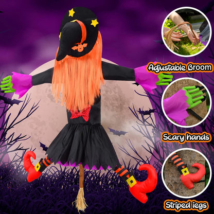 Large Crashing Witch Decor(55'' H), Halloween Decorations Clearance Outdoor Witch Props Ornaments, Hanging into Tree/Porch Pole/Door/Yard, with Adjustable Band, Outside Garden Funny Witches Crashed