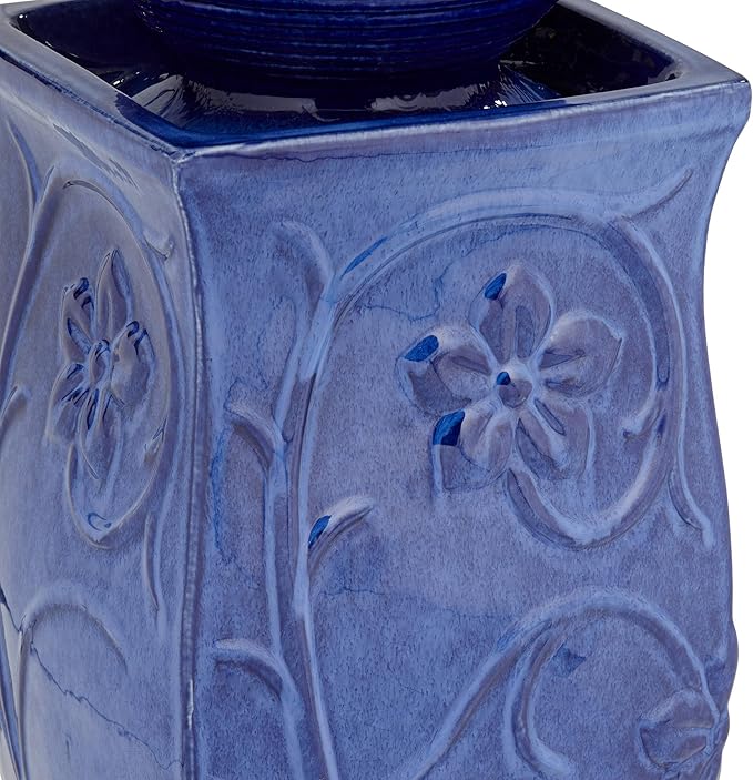 Periwinkle 29 1/4" High Large Zen Outdoor Decor Blue Ceramic Floor Fountain with Light LED Ball Standing Sphere Bubbler Water Feature for Outside Garden Patio Yard Backyard Porch - John Timberland