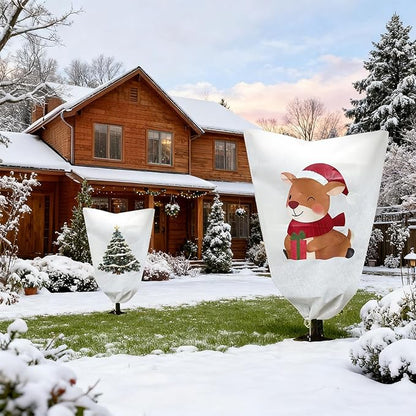 2-Pack Plant Covers Freeze Protection,23" W x 31" L Thick Frost Cloth with Christmas Element, Tree Wrap for Winter with Zipper Drawstring Protect Your Plants
