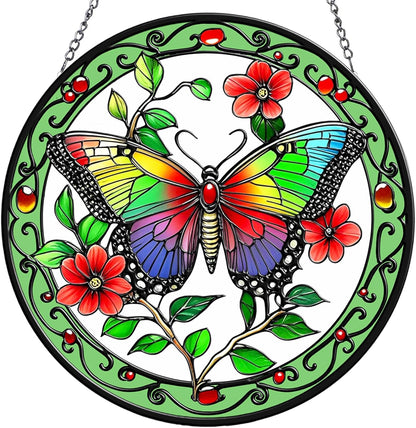 Colorful Butterfly Suncatchers for Windows Hanging - 8 inches Stained Glass Sun Catchers Indoor Window, Stain Glass Window Hanging for Home Decor Garden Suncatcher or Wall Art, Gifts for Holiday