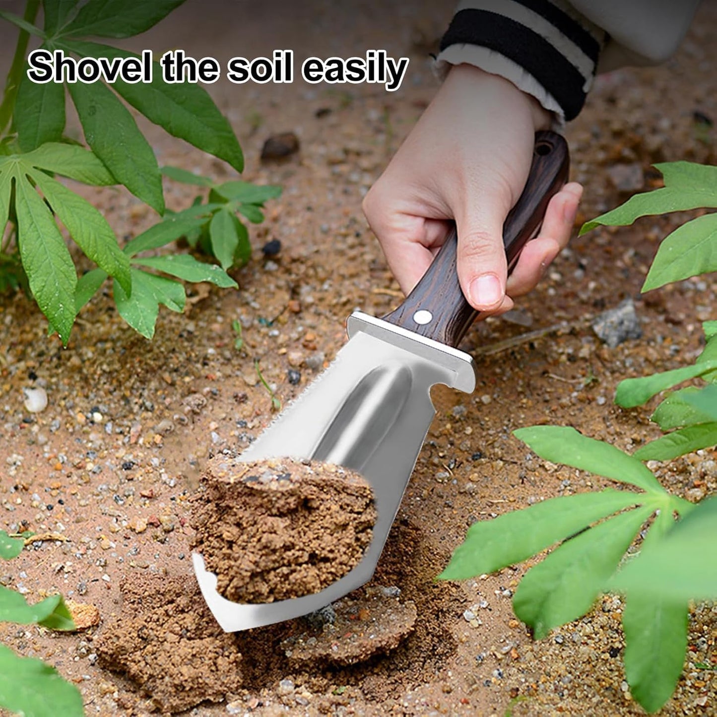 Hori Hori Garden Knife, Garden Tools with Sheath for Weeding,Planting,Digging, Stainless Steel Blade with Cutting Edge, Full-Tang Wood Handle with Hanging Hole