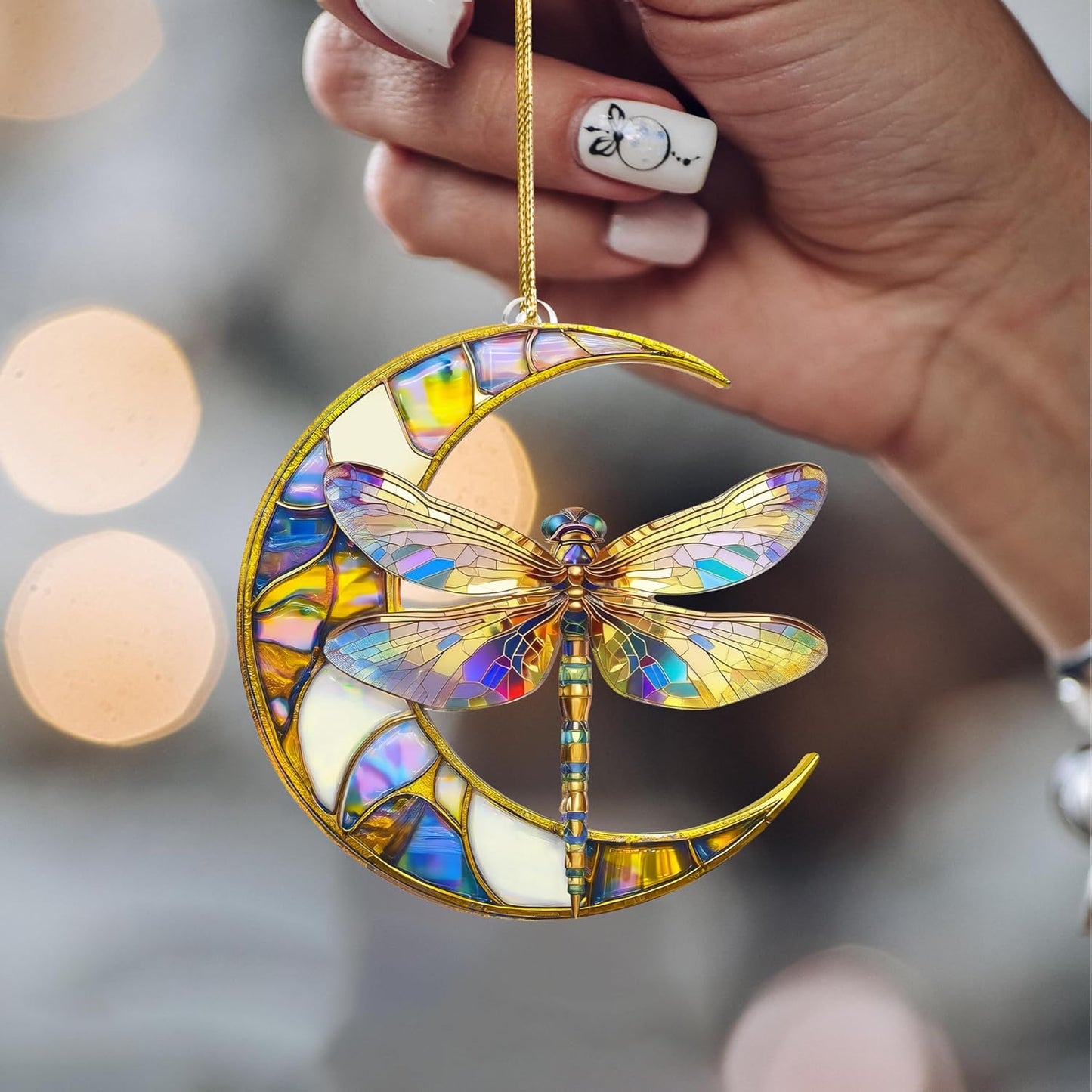 Dragonfly Gifts for Women, Dragonflies Decor Suncatcher Effect, Dragon Fly Stained Glass Effect, Dragonfly Ornaments for Christmas Tree Decoration, Birthday Gift for Mom (Moonwing)