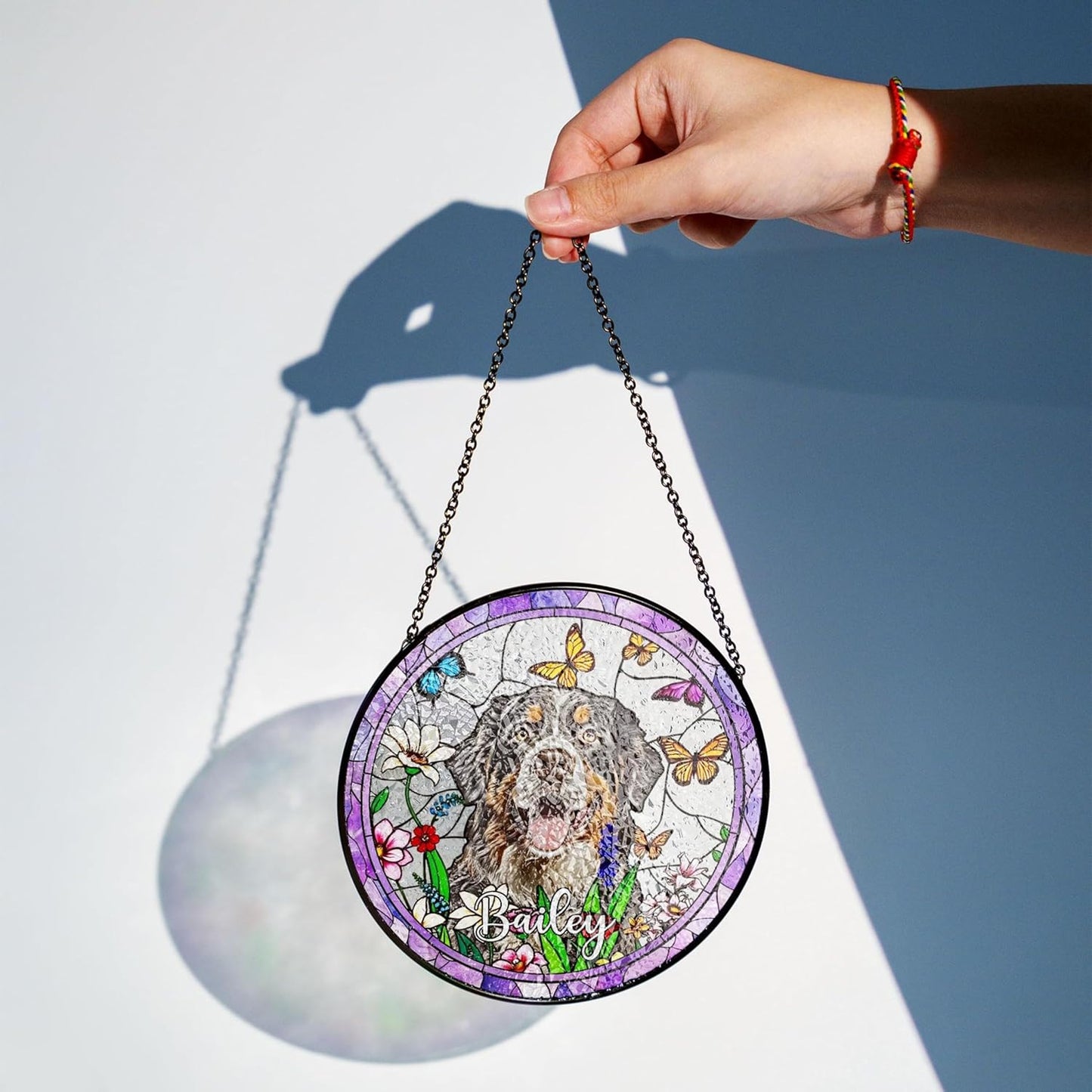 LOVELYPOD Custom Dog Stain Glass Sun Catcher, Pet Portrait Hanging Gifts, Loss of Dog Memorial, Sympathy Gift, Pet Remembrance Gifts for Dogs Mom, Pet Ornament