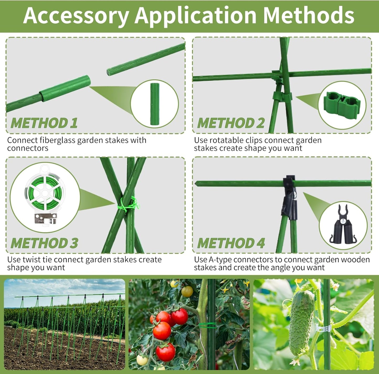 90pcs Garden Stakes Set, 16 Inches Plastic Coated Metal Plant Sticks Stakes Supports, DIY 4ft 5ft 6ft 7ft 8ft Tomato Stakes for Growing Climbing Tomato Vegetables Flowers Pepper, Versatile Ues