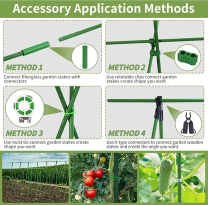 90pcs Garden Stakes Set, 16 Inches Plastic Coated Metal Plant Sticks Stakes Supports, DIY 4ft 5ft 6ft 7ft 8ft Tomato Stakes for Growing Climbing Tomato Vegetables Flowers Pepper, Versatile Ues