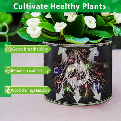 LINERY 10-Pack 10 Gallon Grow Bag Planting Black Heavy Duty Thickened Grow Bag with Handles Non-Woven Fabric Plant Pots (10-Pack 10 Gallon)