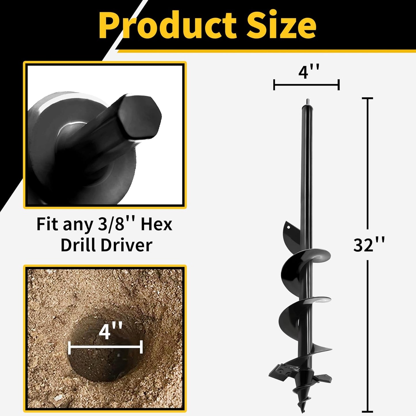 4"x32"Auger Drill Bit for Planting,Heavy-Duty Garden Auger Spiral Drill Bit with Dual Sharp Blades,Bulb Planter Tool & Plant Hole Digger,Planting Auger for Cordless Drill,Tulip Planter Bit
