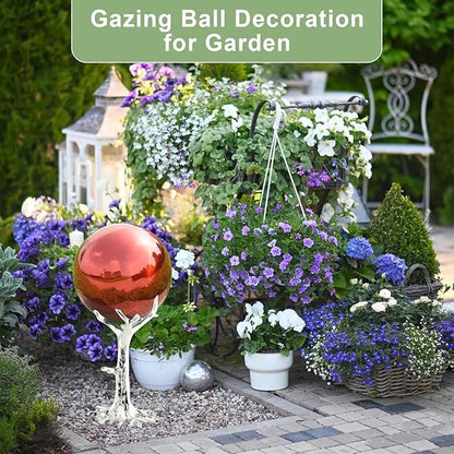 Nerien 6 Inch Gazing Ball, Stainless Steel Garden Mirror Globe, Polished Ornament Sphere, Hollow Floating Reflective Hemisphere, Home Outdoor Pond Housewarming Swimming Pool Decoration Gift, Red
