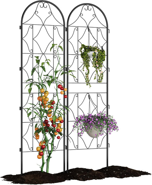 GarveeHome 2 Pack 74.8"H x 21.6"W Garden Trellises for Climbing Plants, Sturdy Plant Trellises with Black Metal Coating, Arched Outdoor Decoration for Patio Lawn, Roses, Vines, Flowers, and Vegetables