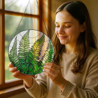 8-Inch Stained Glass Ornament, Stained Glass Window Hanging, Window Hanging Decor Suncatcher, Fern Plant Ornament | Christmas, Mother's Day, Birthday | Gifts for Mom, Grandma Gifts, Plant Lover Gift