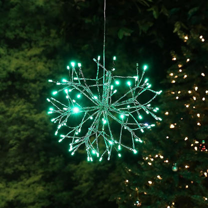 Alpine Corporation 16"H Indoor Holiday 3D Snowflake Hanging Ornament with LED Lights, Green , Christmas Decoration