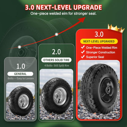 4.10/3.50-4 Tire and Wheel Flat Free,10-Inch Solid Wheel Replacement with 5/8 Bearings,2.2" Offset Hub -Compatible with Hand Truck,Wheelbarrow,Dolly(Black)