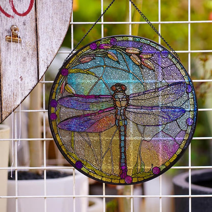 Generic Dragonfly Stained Glass Suncatcher Artistic Window Hanging,7.8” Hand-Painted Glass Panel Wall Home Decor,Gift for Women Garden Decor Suncatcher (Dragonfly), BL009