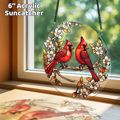 2 Cardinal Butterfly Acrylic Suncatcher, Art Decor for Home, Suncatcher for Window Hanging Indoor, Garden, Housewarming, Gift for Mom, Grandma, Women, Friend, Bird Lover SCB-A6-B3