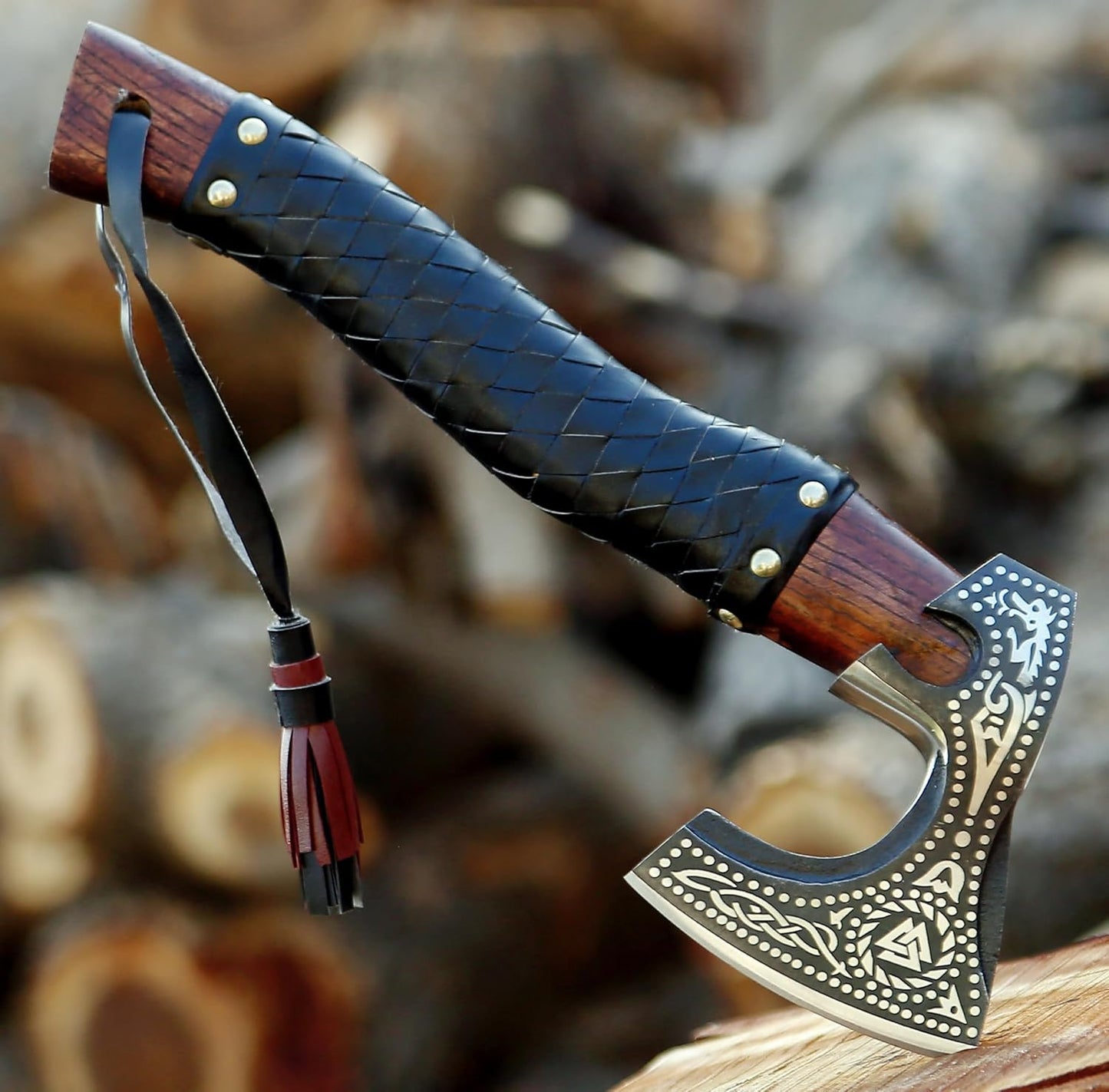 SHINY CRAFTS®- Engraved Viking Axe – Gift for Outdoorsman Hand-Forged Hatchet with Leather Wrap Ideal for Holiday or Wedding Gifts (SCA-10)