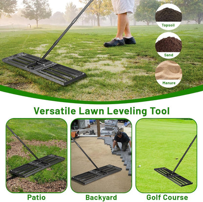 Lawn Leveling Rake 34"x9.5",Lawn Leveling Tool with 68" Long Adjustable Stainless Steel Handle for Leveling Soil,Grass,Sand or Dirt,Heavy Duty Lawn Leveler for Backyard,Garden,Golf Course,Farm,Pasture