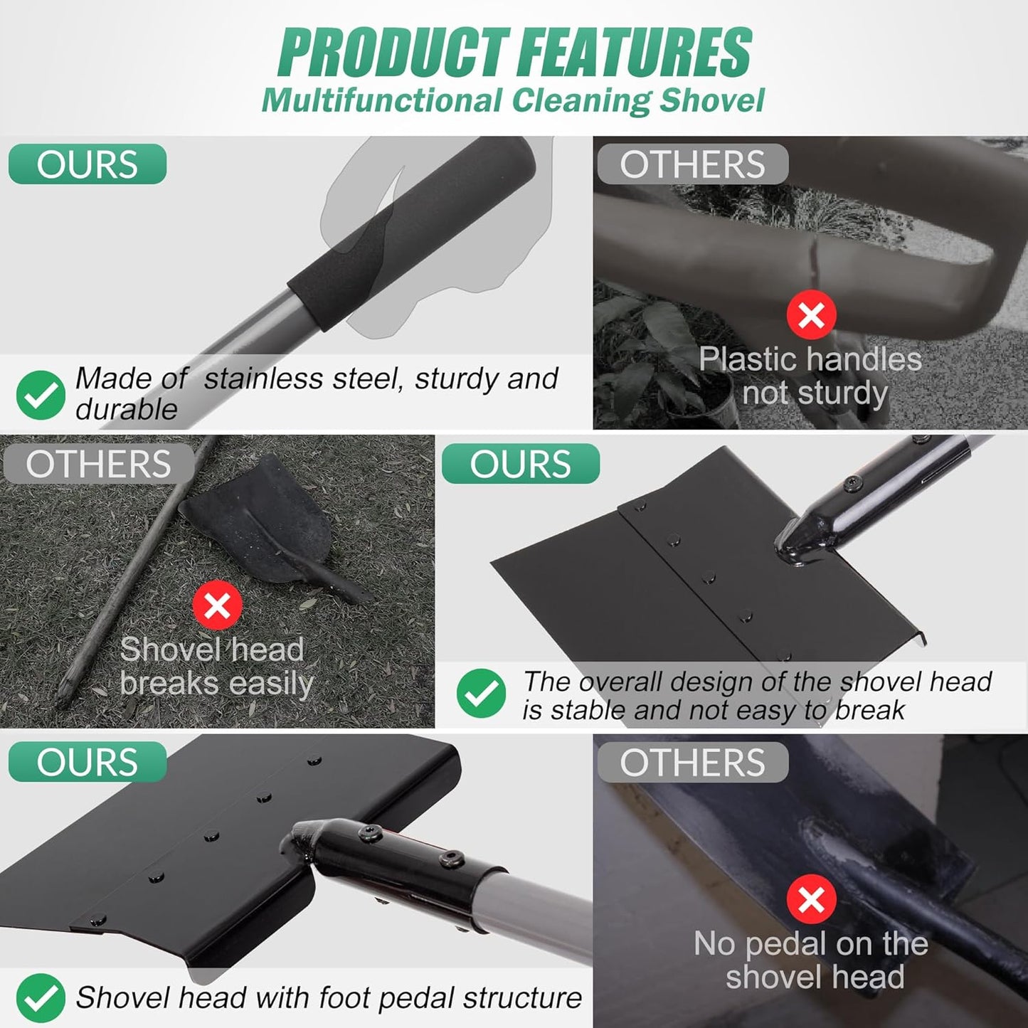 Suchtale 54 Inch Heavy Duty Snow Shovel and Ice Scraper with Adjustable Long Handle, Multifunctional Floor Scraper Tool for Driveway, Sidewalk, Garden and Outdoor Cleaning