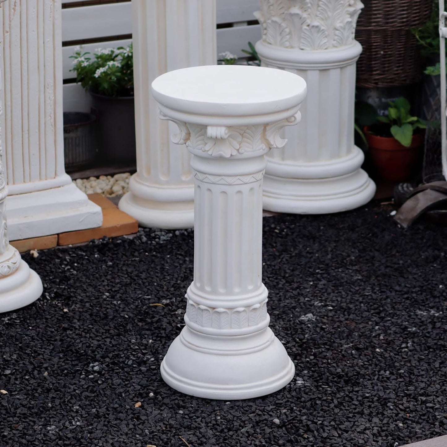 Decorative Roman Column Pedestal, MGO Cement with Fiber, Classical Garden Pillar, Indoor Outdoor Decor,Wrap Foam Safely Delivered from Local Warehouse (White, 21.9IN)