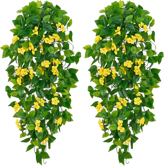 BLEUM CADE Artificial Hanging Flowers for Outdoors, 2pcs Fake Hanging Plants Pothos Vines with