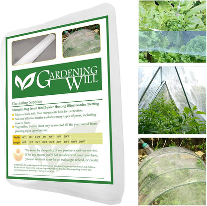10Ft x 50Ft Mosquito Bug Insect Bird Fine Mesh Net Barrier Hunting Blind Garden Screen Netting for Protect Your Plant Fruits Flower