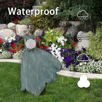 DiliComing Solar Fairy Garden Statue 22 Inch Resin Garden Decor - Large Outdoor Yard Figurine for Patio Lawn, Waterproof Garden Statue Gift for Women, 14x11x22.5 Inch