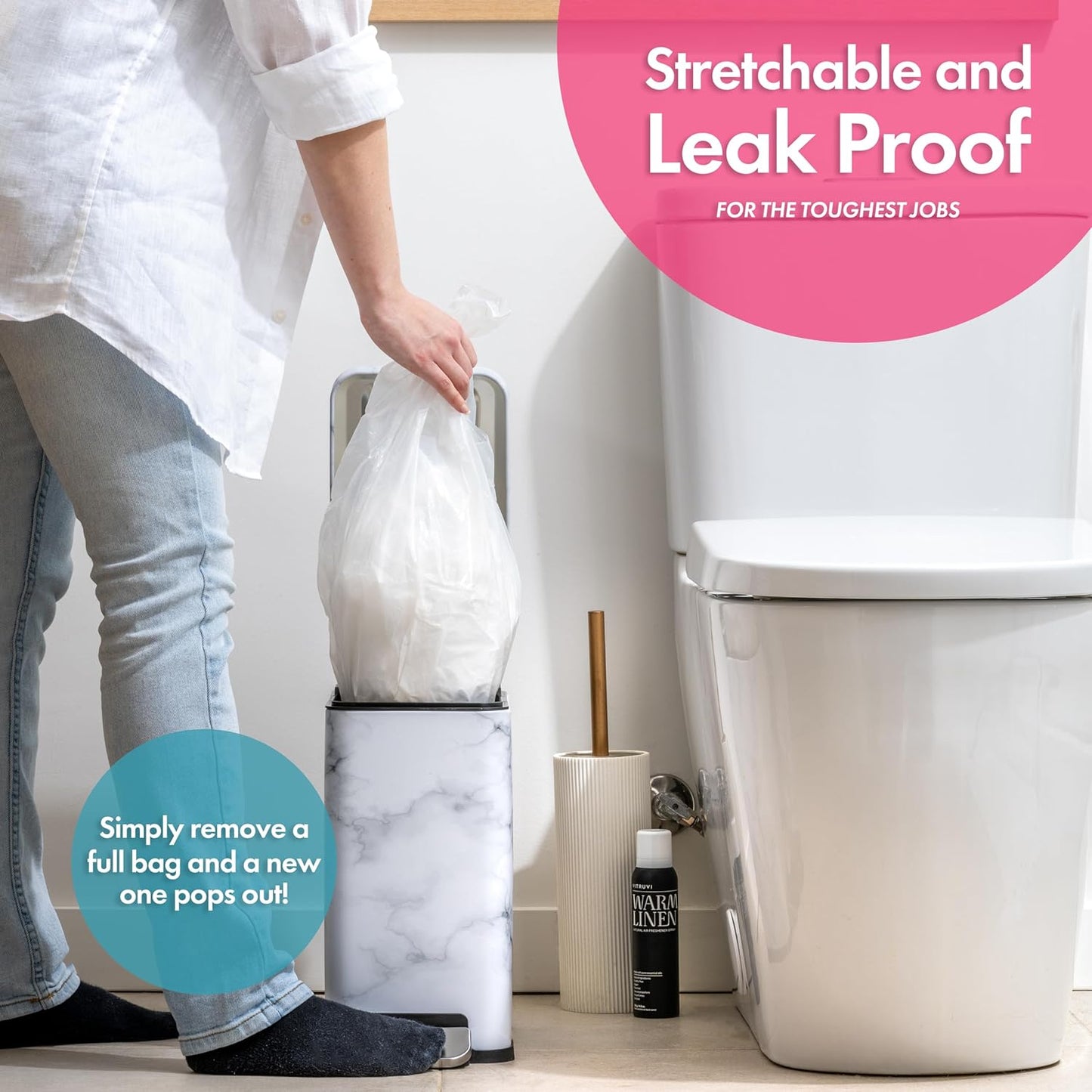 Trash Bags - Small Garbage Bags, Clear Trash Can Liners for Bathroom Bins, Bedroom, Office & Kitchen Waste, Multi-Purpose Household Wastebasket Cleaning Supplies - 2.6 Gallon, Pack of 20