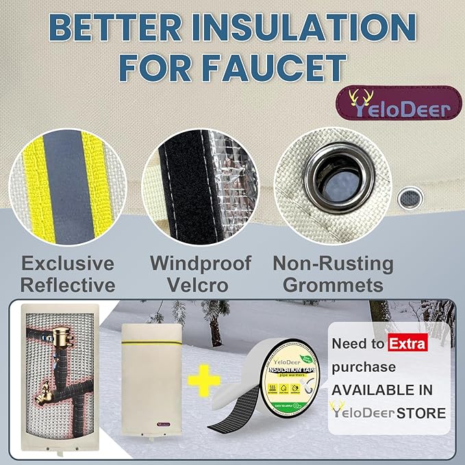 Backflow Preventer Insulation Cover, 24" W x 26" H YeloDeer Reusable Waterproof Sprinkler Valve Cover with Aluminum Foil, Outdoor Well Pump Cover Insulated for Winter Freeze Protection.