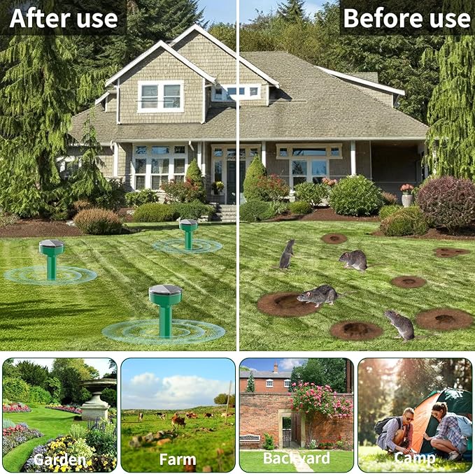 Mole Repellent Solar Powered,Gopher Repellents,Ultrasonic Mole Repellent Waterproof Vole Repellent is Suitable for Lawn, Courtyard and Vole Repellent Outdoor for Yard (8)
