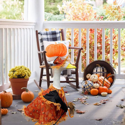Fall Porch Goose Outfit Set for 23'' Plastic Statue Lawn Porch Goose Clothes with Autumn Maple Leaf Skirt Hat Broom Costume for Indoor Outdoor Patio Yard Lawn Art Decor