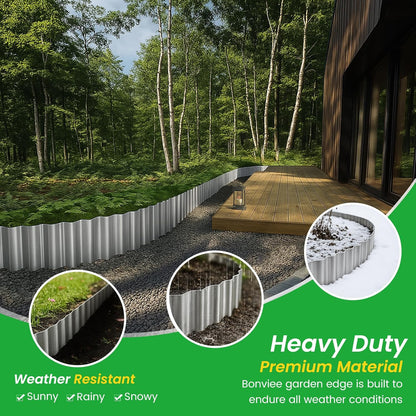 Bonviee 6” x 20’ Metal Landscape Edging Border Kit, Corrugated Garden Edging for Flower Bed, Lawn, Walkways, No Dig Paver Edging for Landscaping, Durable Garden Border Edging (Silver, 6In x 20Ft)