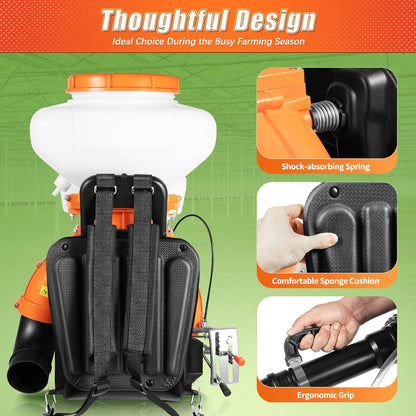 2-Stroke Backpack Fogger Agricultural 41.5CC Mister Duster Backpack 14L/3.7gal Gas Fogger Sprayer Blower 7500r/min