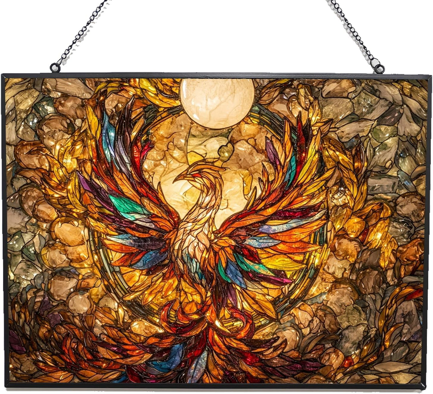 Customized Rectangle Mega Chicken Stained Glass Window Hanging Sun Catcher Halloween Haning Ornament Decoration Christmas Birthday Gifts for Lover Friends Mother