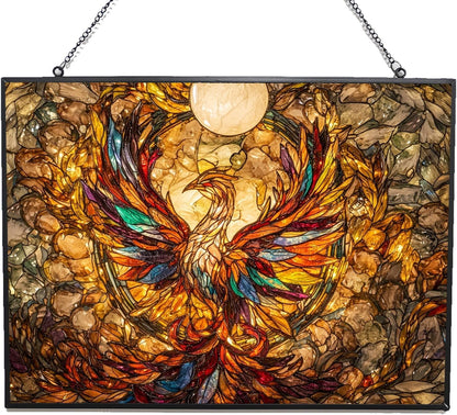 Customized Rectangle Mega Chicken Stained Glass Window Hanging Sun Catcher Halloween Haning Ornament Decoration Christmas Birthday Gifts for Lover Friends Mother