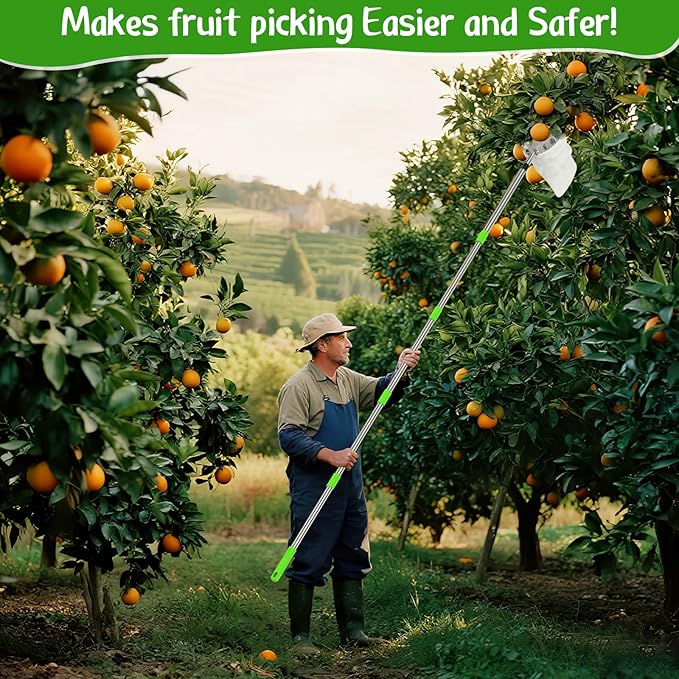 6.6 FT Fruit Picker Tool with Stainless Steel Pole & Soft Cloth Basket – Lightweight Tree Fruit Harvester for Apple, Mango, Orange, Pear, Lemon, Plum & More – Rust-Resistant, Easy Assembly