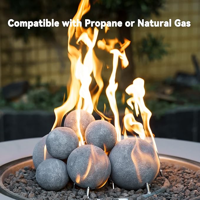 Skyflame Ceramic Balls, Set of 15 Round Fire Stones Set for Indoor and Outdoor Fire Pits or Fireplaces Accessory, 3 Inch, Gray