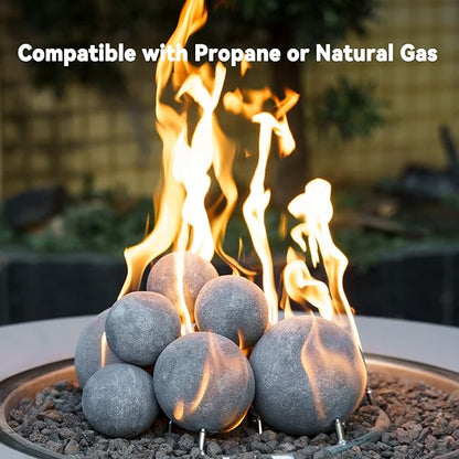 Skyflame Ceramic Balls, Set of 15 Round Fire Stones Set for Indoor and Outdoor Fire Pits or Fireplaces Accessory, 3 Inch, Gray