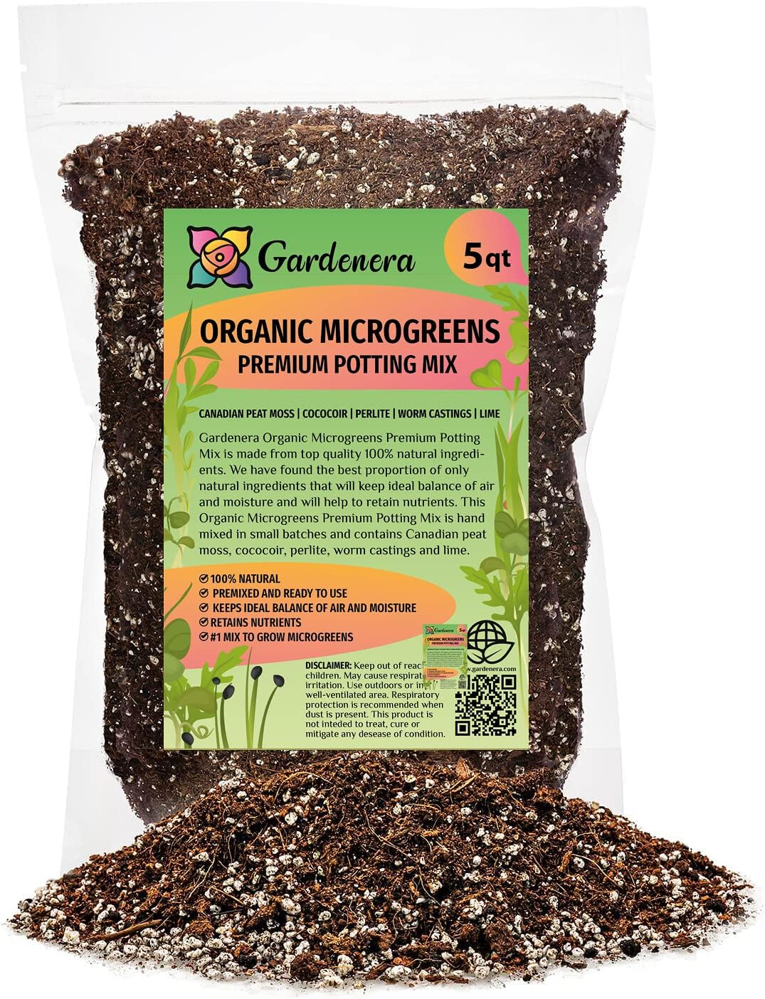Gardenera Organic Microgreens Premium Potting Mix: Superior Nutrient Retention and Plant Vitality - 5 Quart