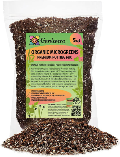 Gardenera Organic Microgreens Premium Potting Mix: Superior Nutrient Retention and Plant Vitality - 5 Quart