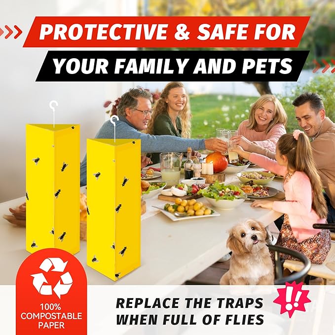 LULUCATCH Fly Glue Trap, 6 Pack Adhesive Fly Traps, Gnat Traps Sticky Bug Catcher, Non-Toxic Odorless Yellow Sticky Trap Indoor for Flies, Moths, Mosquitoes, Flea, for Garage, Barn, Greenhouse & Room