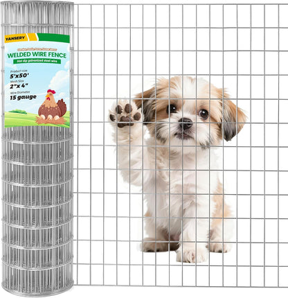 Welded Wire Fence, 5Ft x 50Ft 15Ga Chicken Wire Fencing, Garden Border Fencing Roll Metal Wire Mesh for Yard Vegetable Plant Protection Poultry Netting
