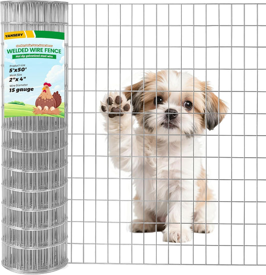 Welded Wire Fence, 5Ft x 50Ft 15Ga Chicken Wire Fencing, Garden Border Fencing Roll Metal Wire Mesh for Yard Vegetable Plant Protection Poultry Netting