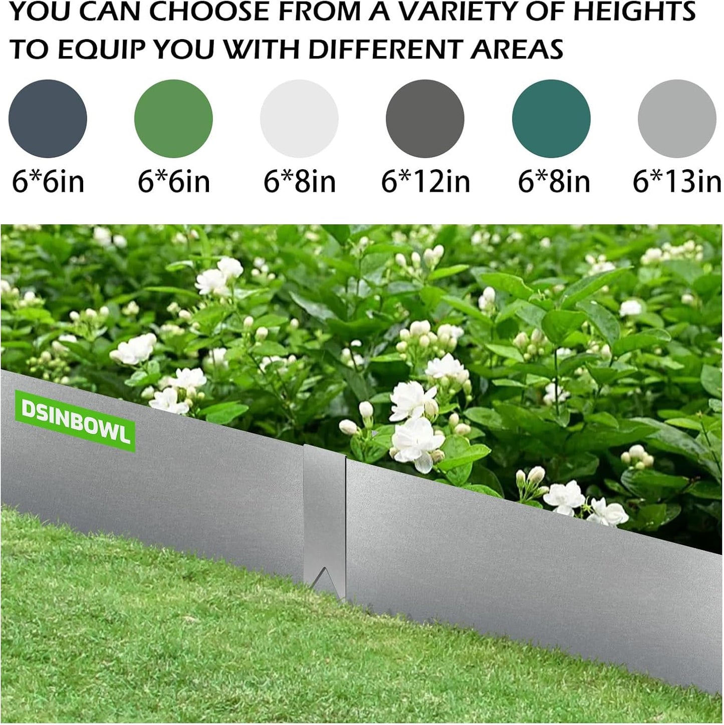Landscape Edging Kit, 13 INCH 6 PCS Galvanized Steel Edging Landscape Lawn Edging Powder for Lawn Yard, Coated Bendable Metal Strips, No-Dig Hammer-in Edging Border w/ 7Clips