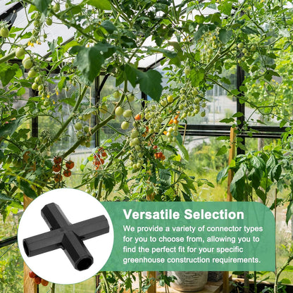 4 Pcs 11mm Greenhouse Frame Building Connectors, 4 Way Flat Pipe Fitting for Grape Trellis/Sunscreen Shed/Gardening Plant Stakes, Greenhouse Accessories [Black]