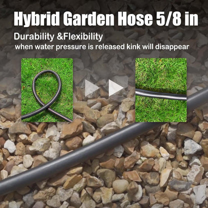 Hybrid Garden Hose 10FT - 5/8" Durable and Sturdy Short Rubber Hose with Brass Fittings - Leak Proof and High Functionality for Patio RV Car Wash and Tight Spaces